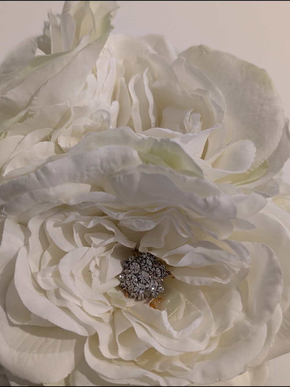 Artificial Bridal Bouquet - White Peony with Sparkles & Navy Blue Ribbon Handle - Picture 4 of 10